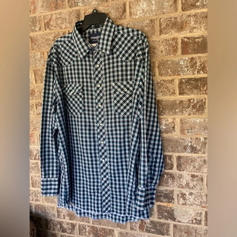 Wrangler Pearl Snap Vintage Western Shirt Long Sleeve Men’s 18  Plaid